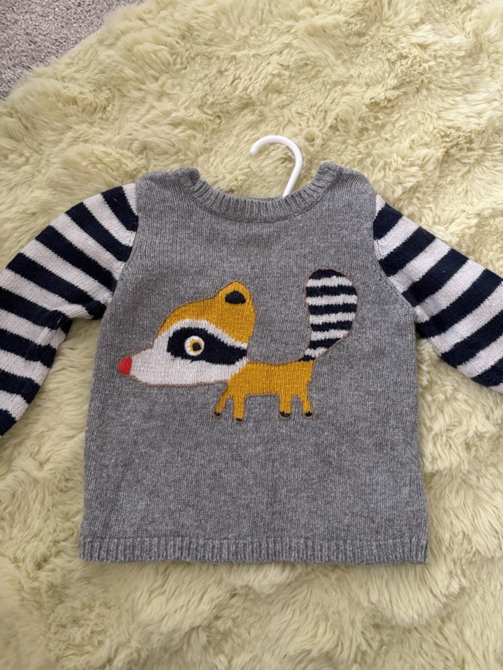 Baby Boden 12-18 months - Grey Knit Pullover with Yellow Fox Motif